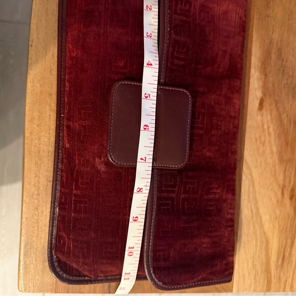 Pierre Balmain Vintage 1970s Burgundy Embossed Suede & Leather Monogram Clutch - Picture 13 of 14
